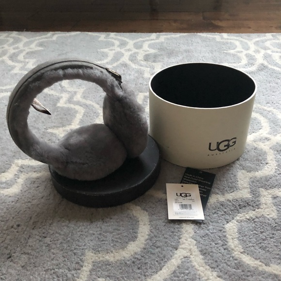 UGG Accessories - Brand New Ugg Grey Shearling Sheepskin and Leather Trim Earmuffs